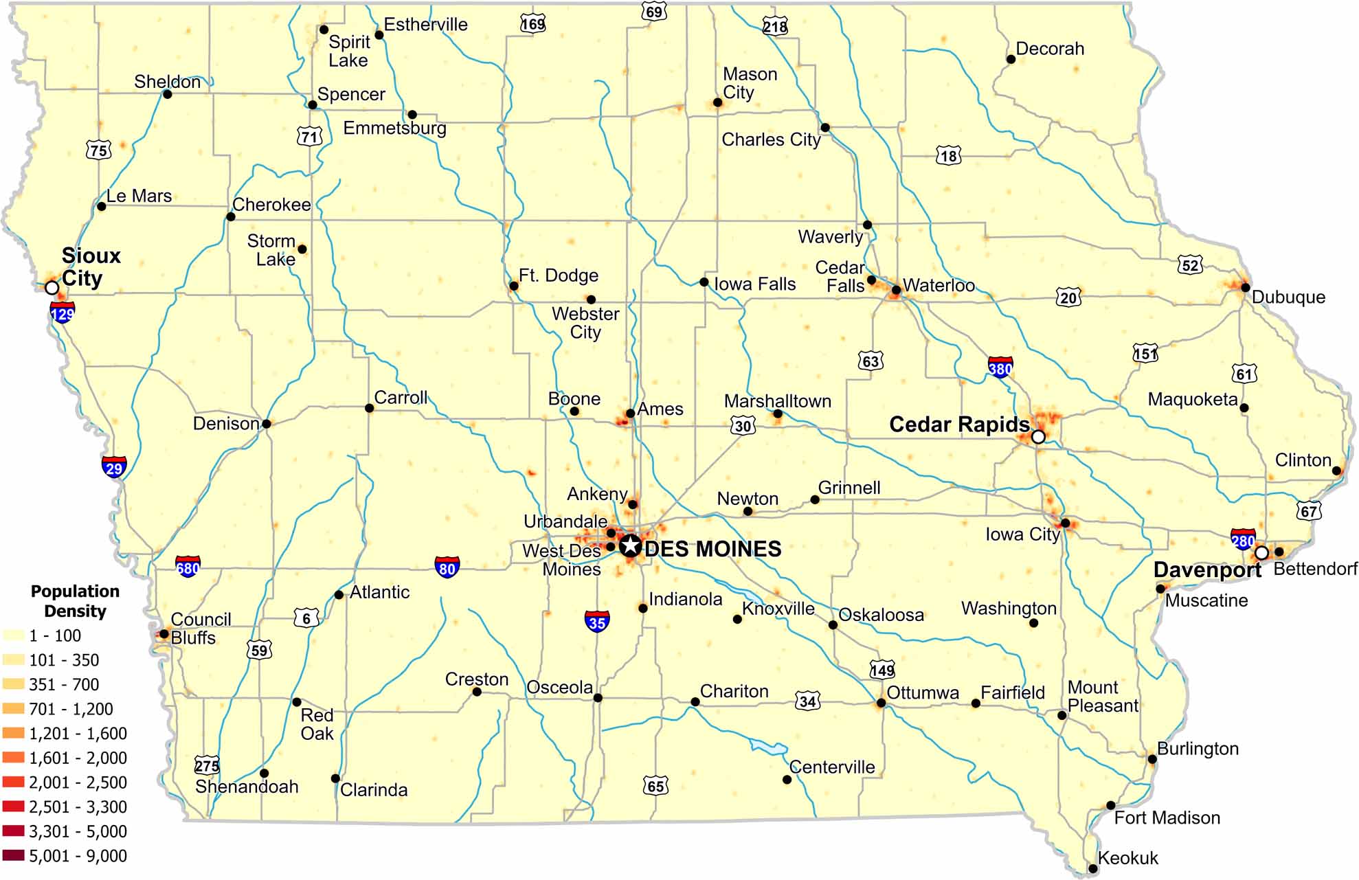 Iowa Population Density Map
