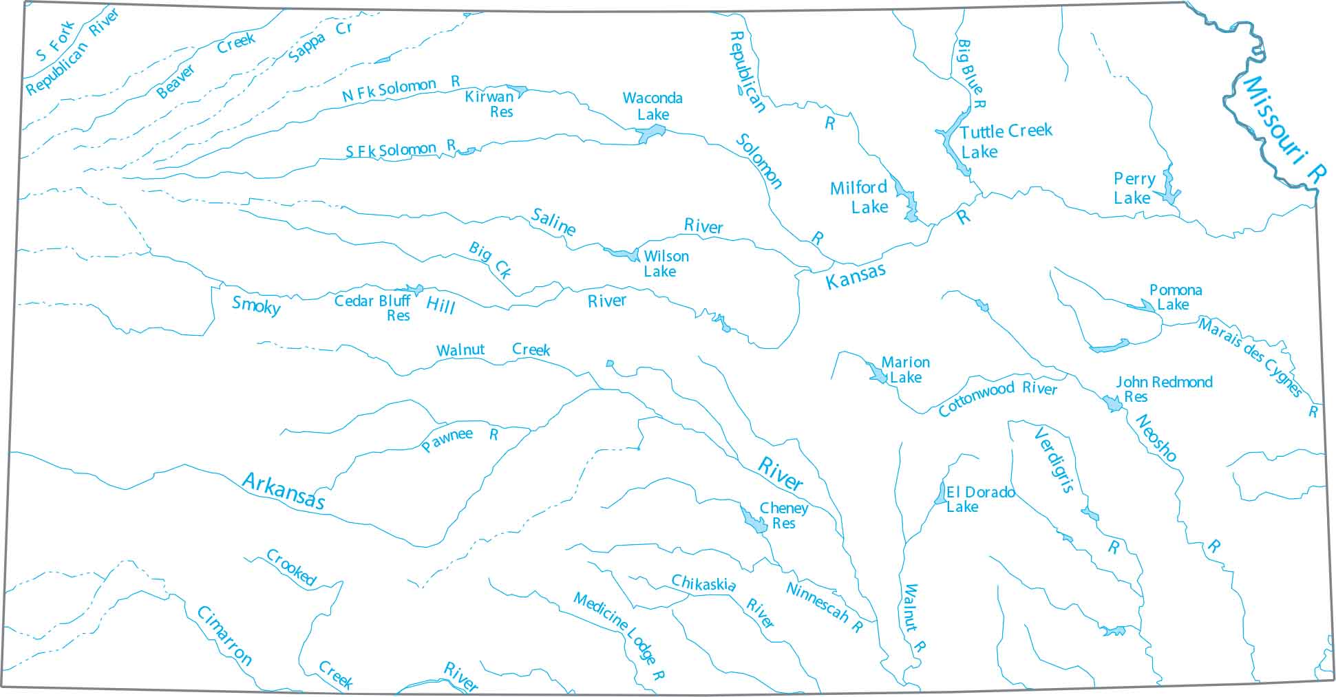 Kansas Lakes and Rivers Map