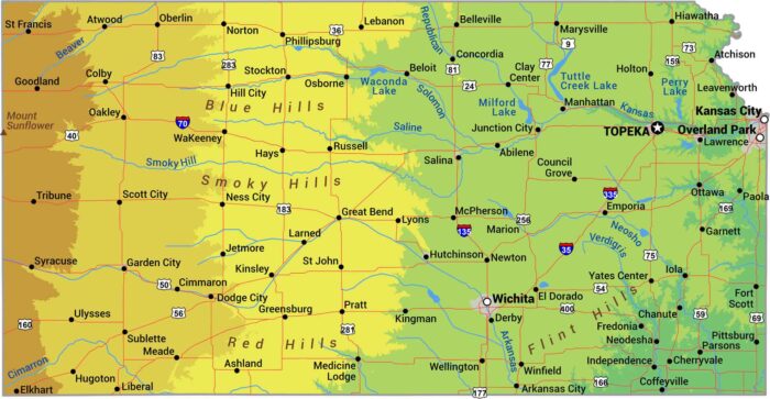 Kansas Physical Map