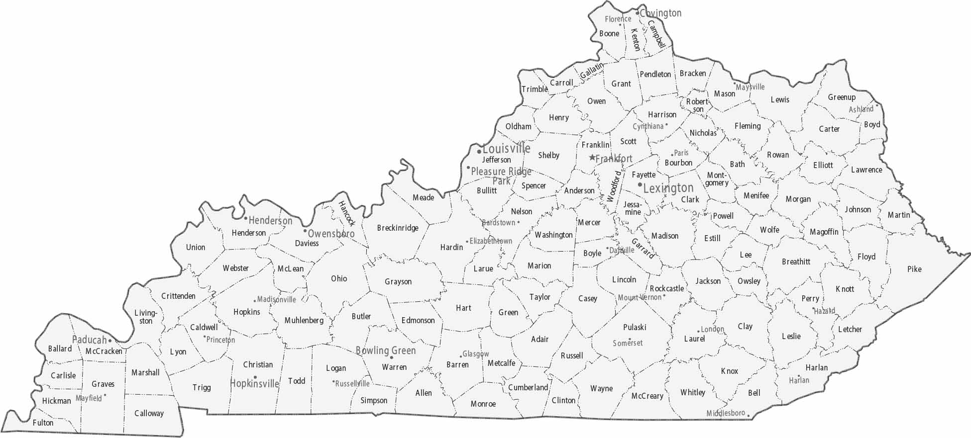 Kentucky Counties Cities Map