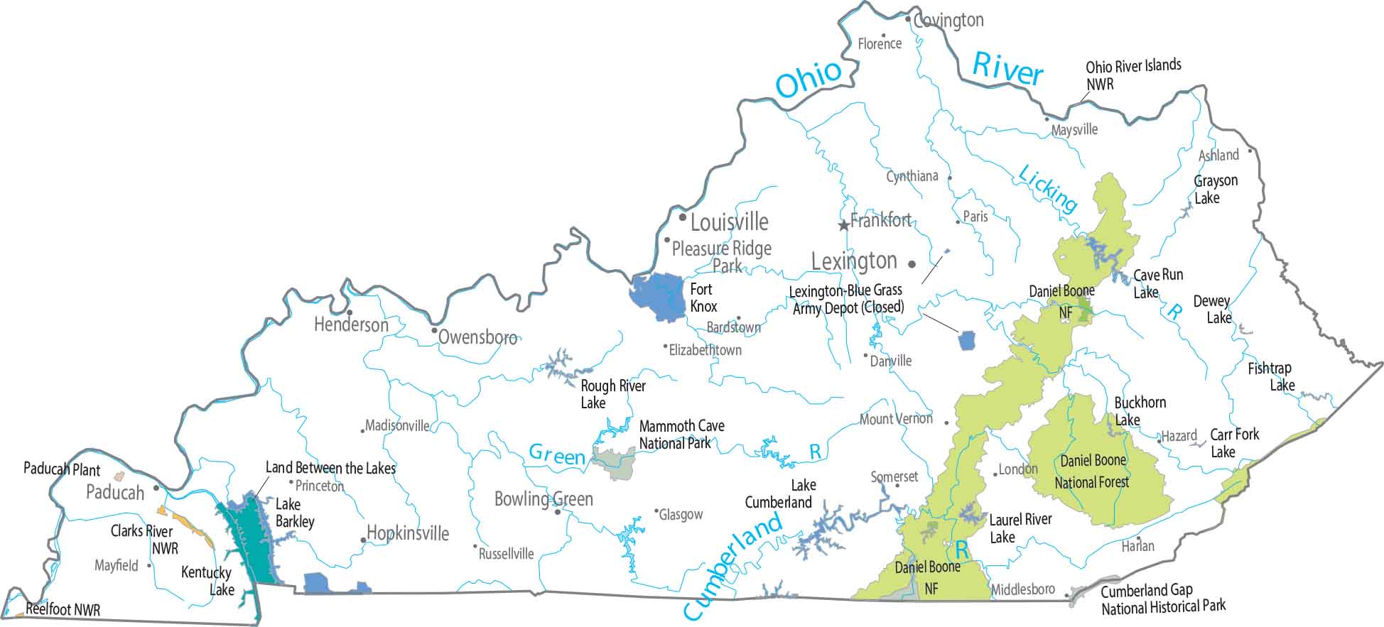 Kentucky National Parks and Forests Map