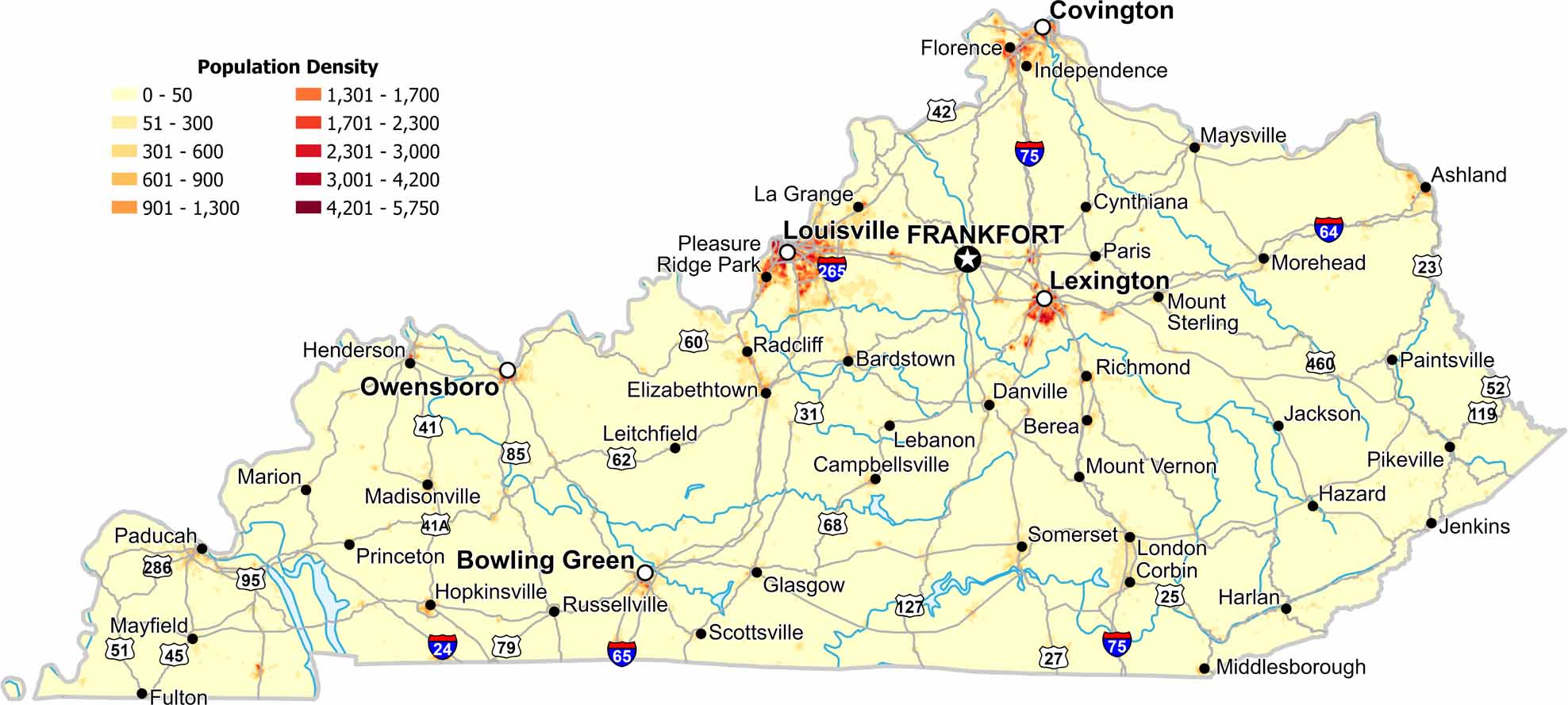 Kentucky Population Density Map