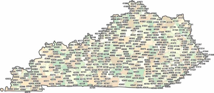 Kentucky Zip Code Map