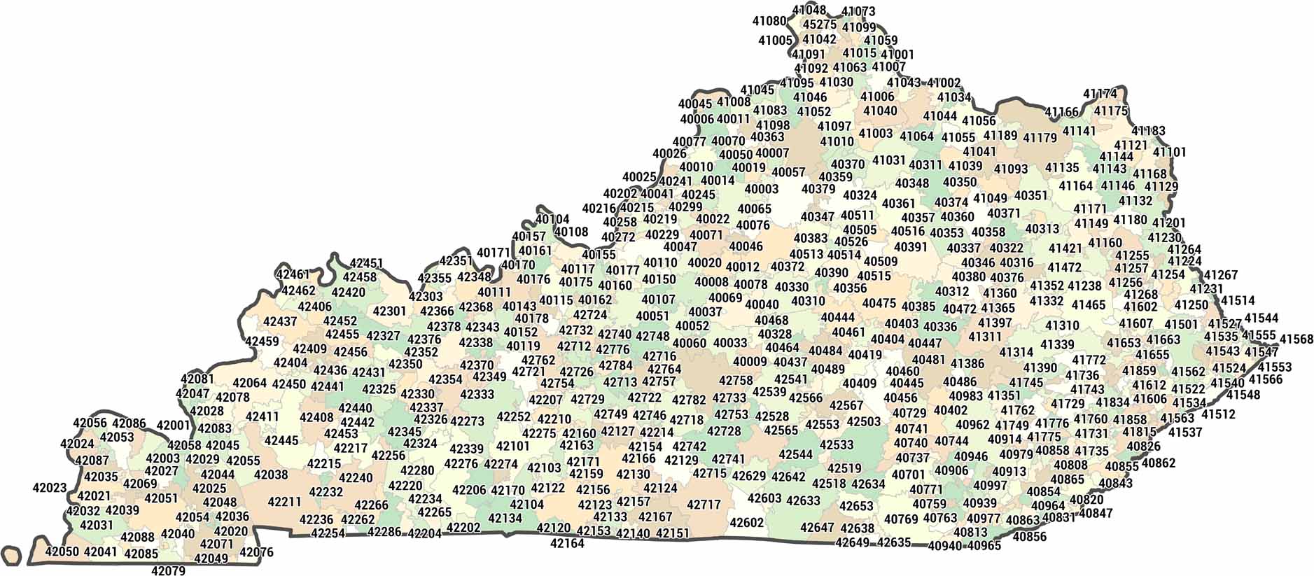 Kentucky Zip Code Map