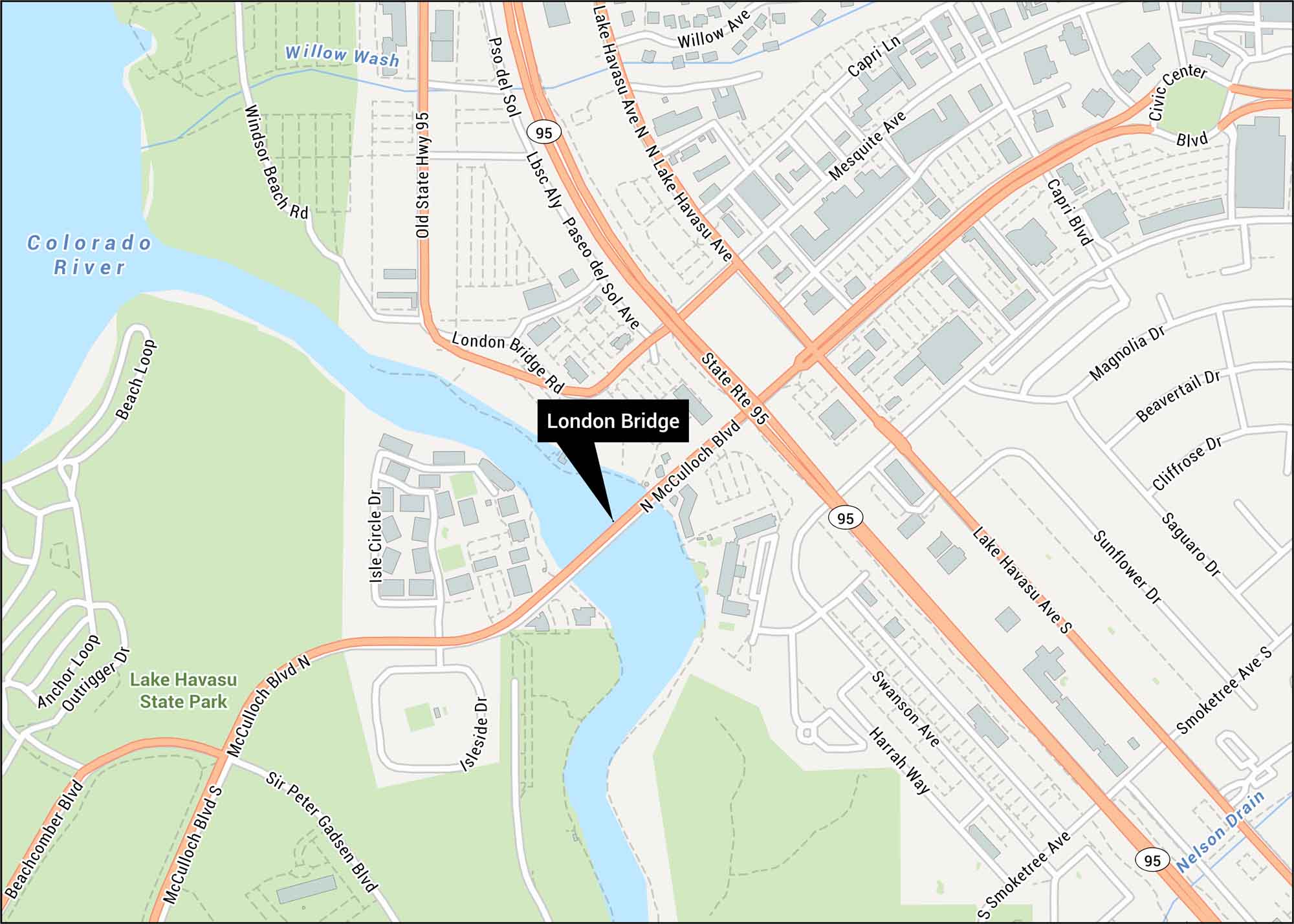 London Bridge Map Lake Havasu City