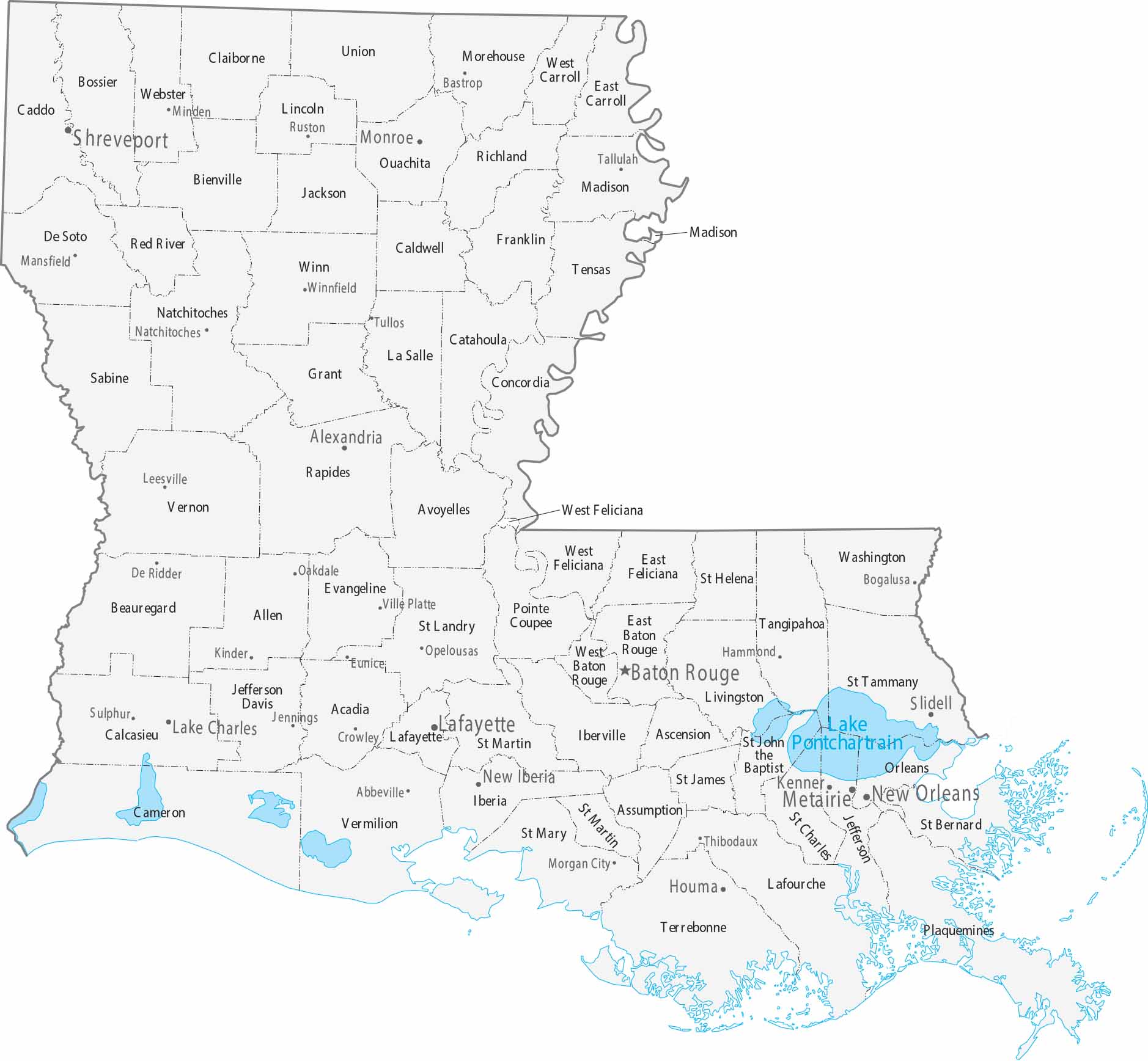 Louisiana Counties Cities Map