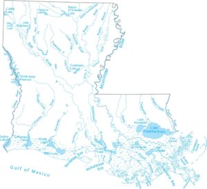 Louisiana Lakes and Rivers Map