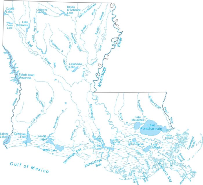 Louisiana Lakes and Rivers Map