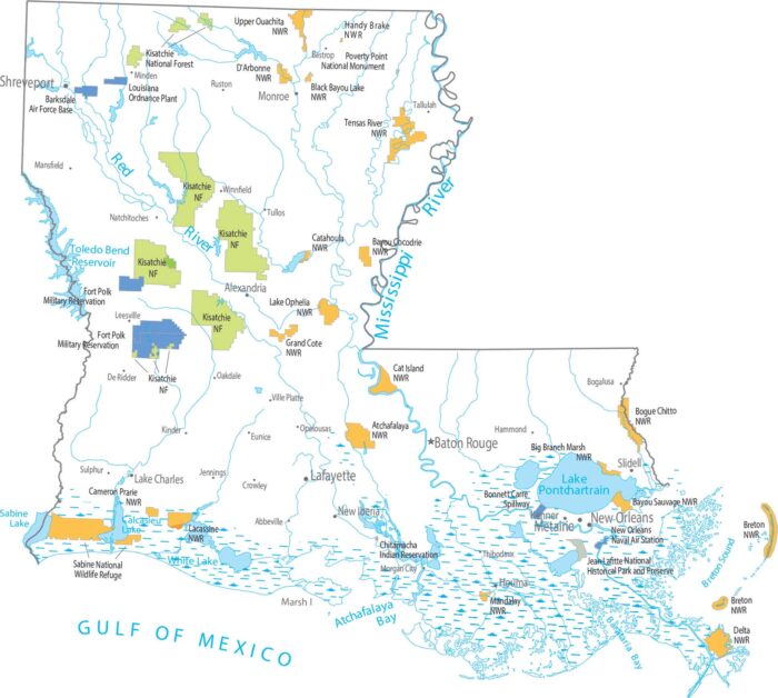 Louisiana National Parks and Forests Map