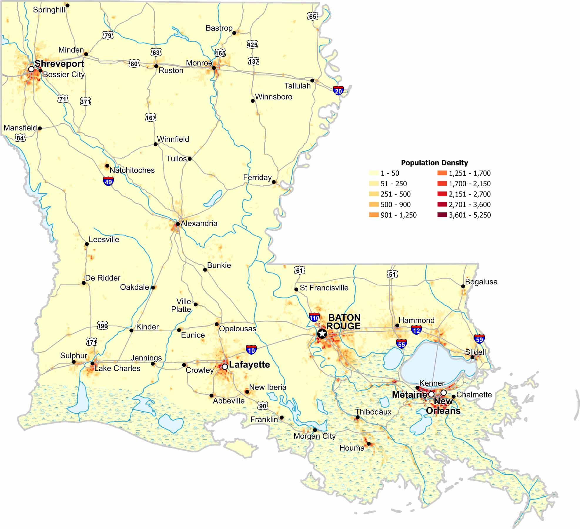 Louisiana Population Density Map