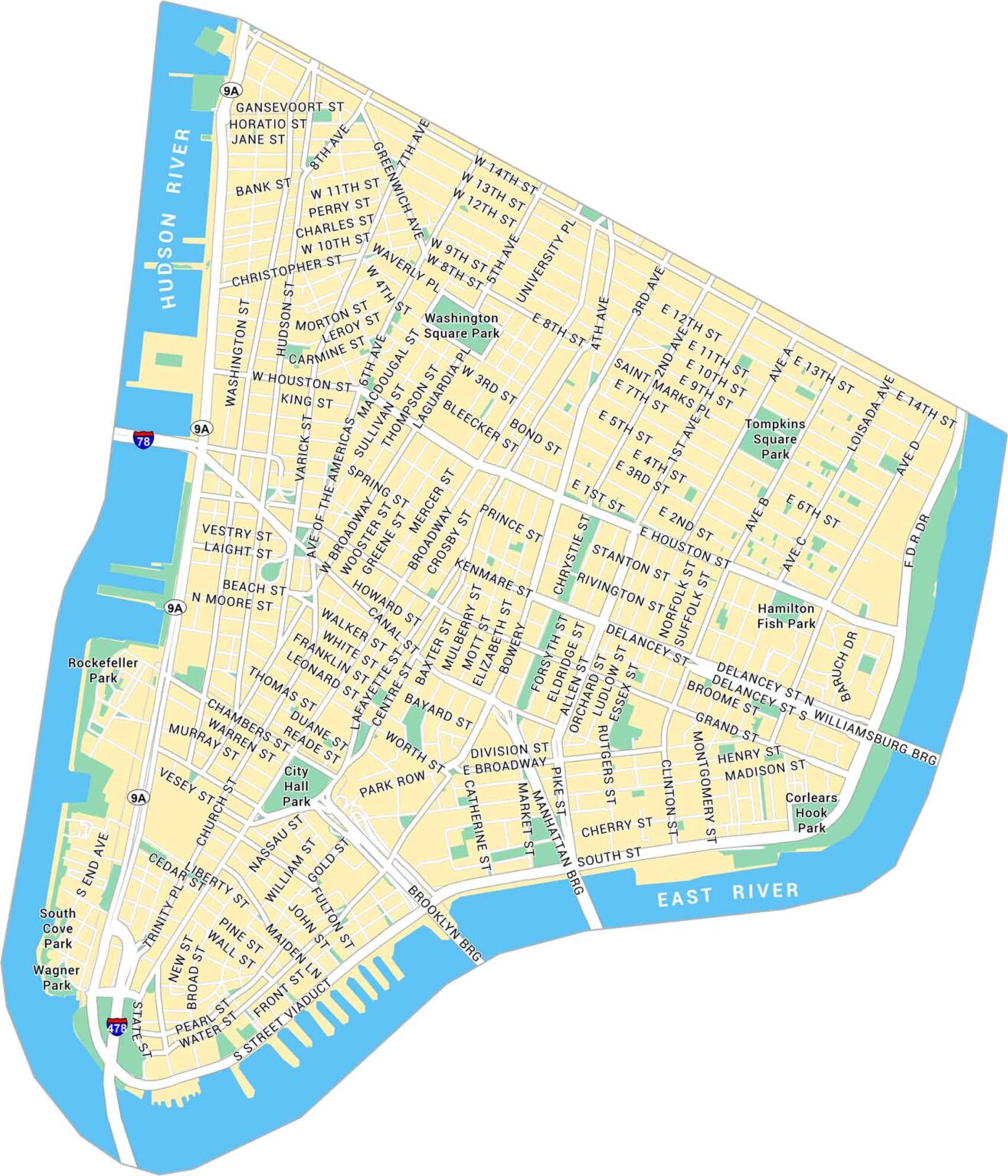 Lower Manhattan Map, New York - US Maps