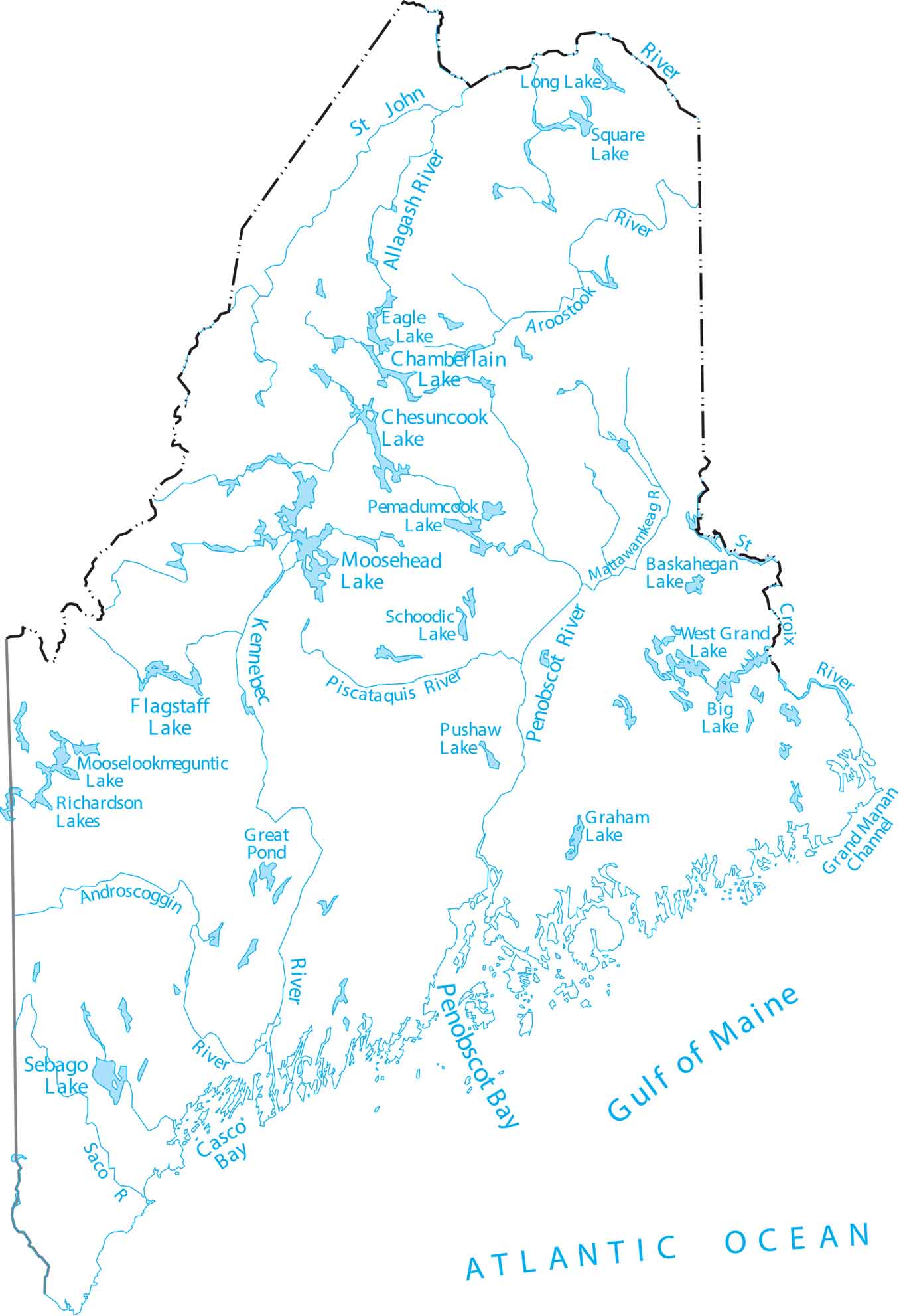 Maine Lakes and Rivers Map