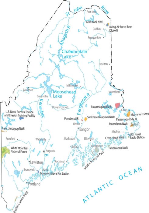 Maine National Parks and Forests Map