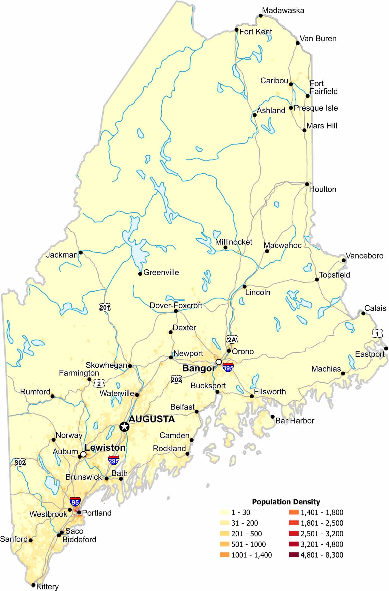 Maine Population Density Map