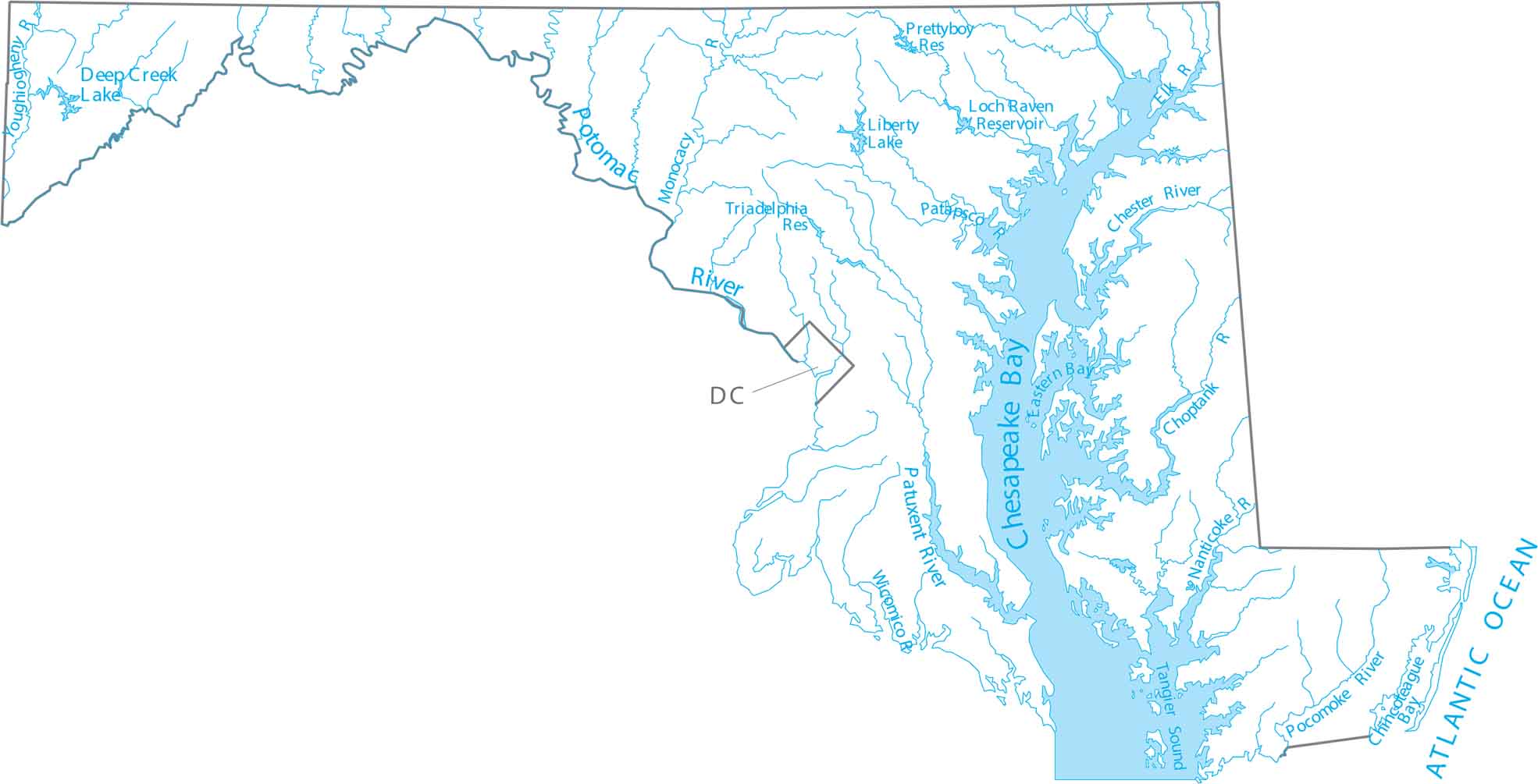 Maryland Lakes and Rivers Map
