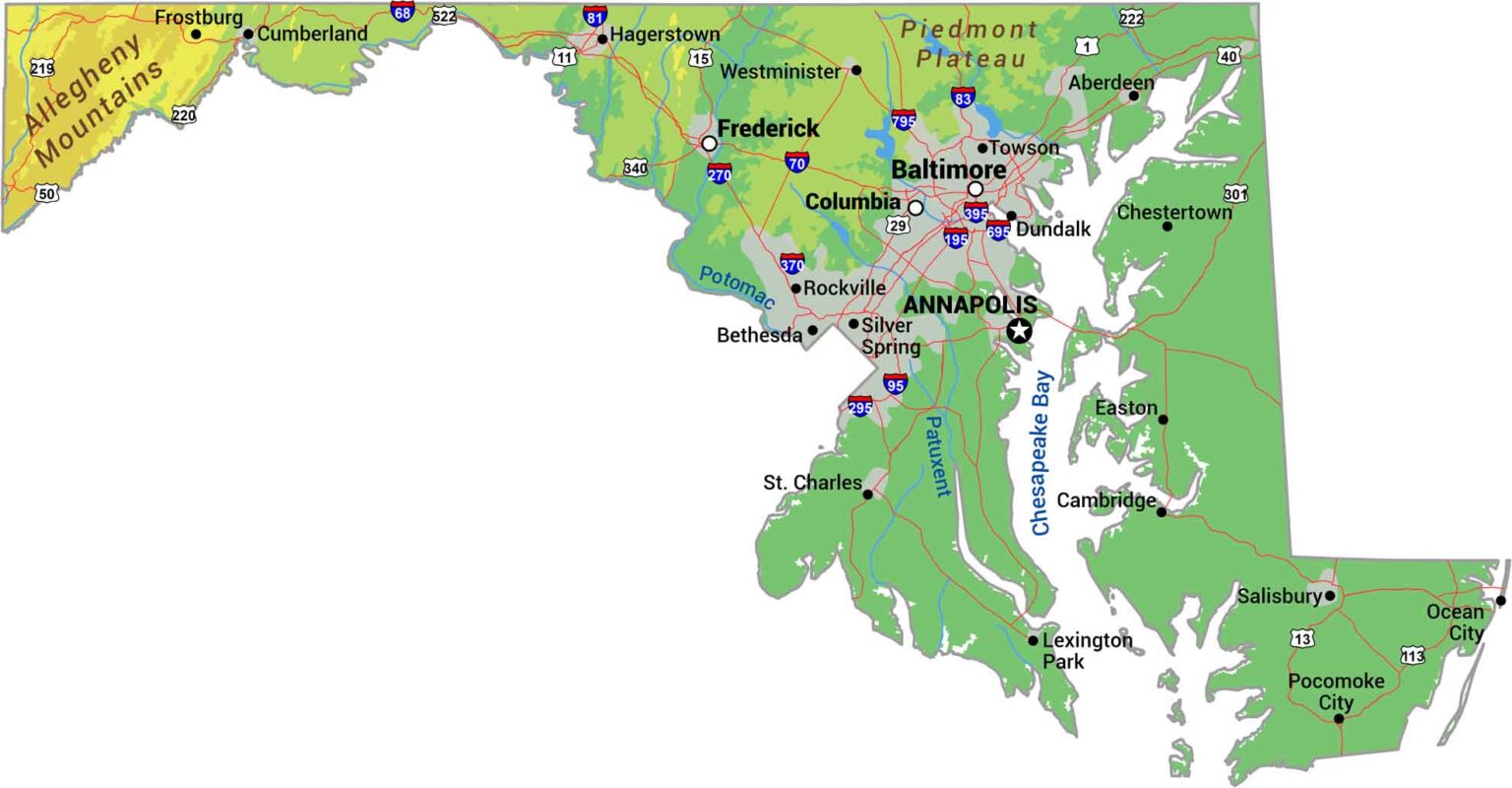 Maryland Zip Code Map US Maps Maryland Physical Map 1536x800 