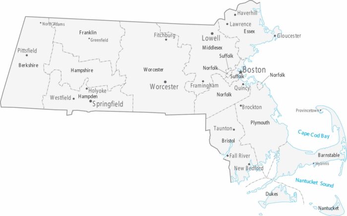 Massachusetts Counties Cities Map