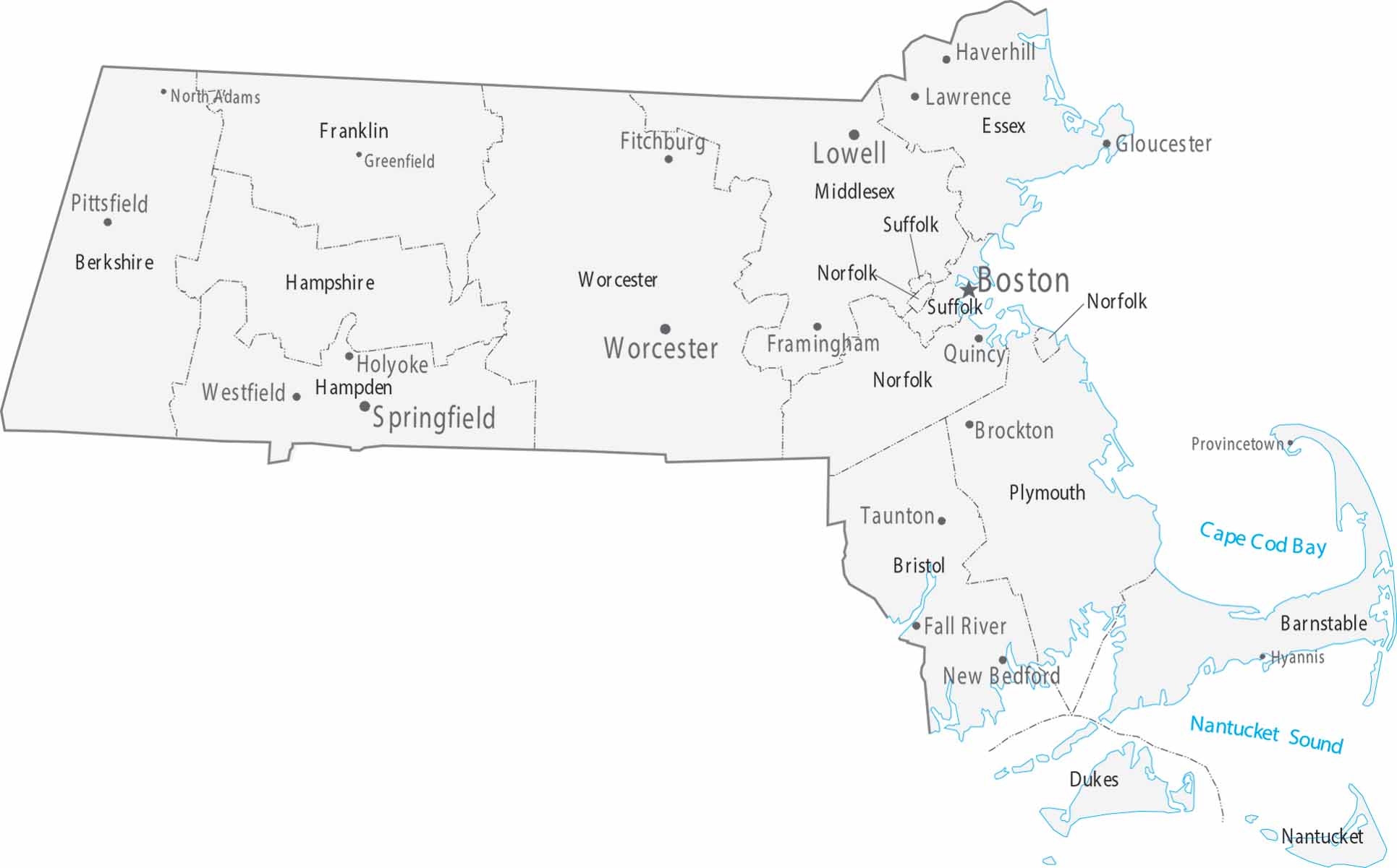 Massachusetts Counties Cities Map