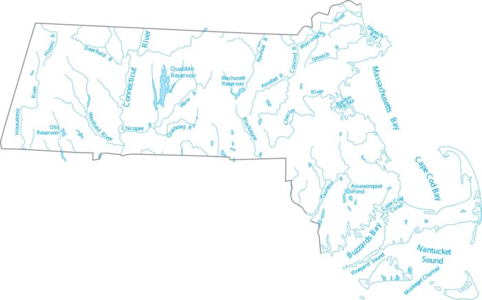 Massachusetts Lakes and Rivers Map