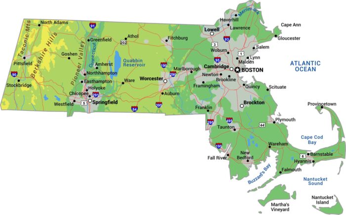 Massachusetts Physical Map