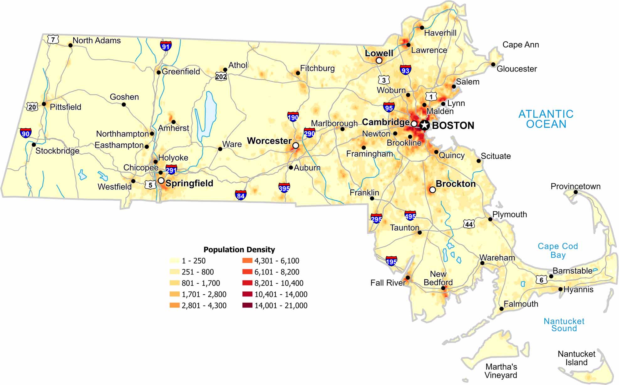 Massachusetts Population Density Map