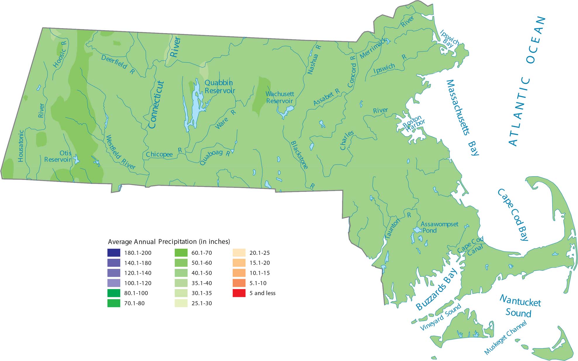 Massachusetts Precipitation Map