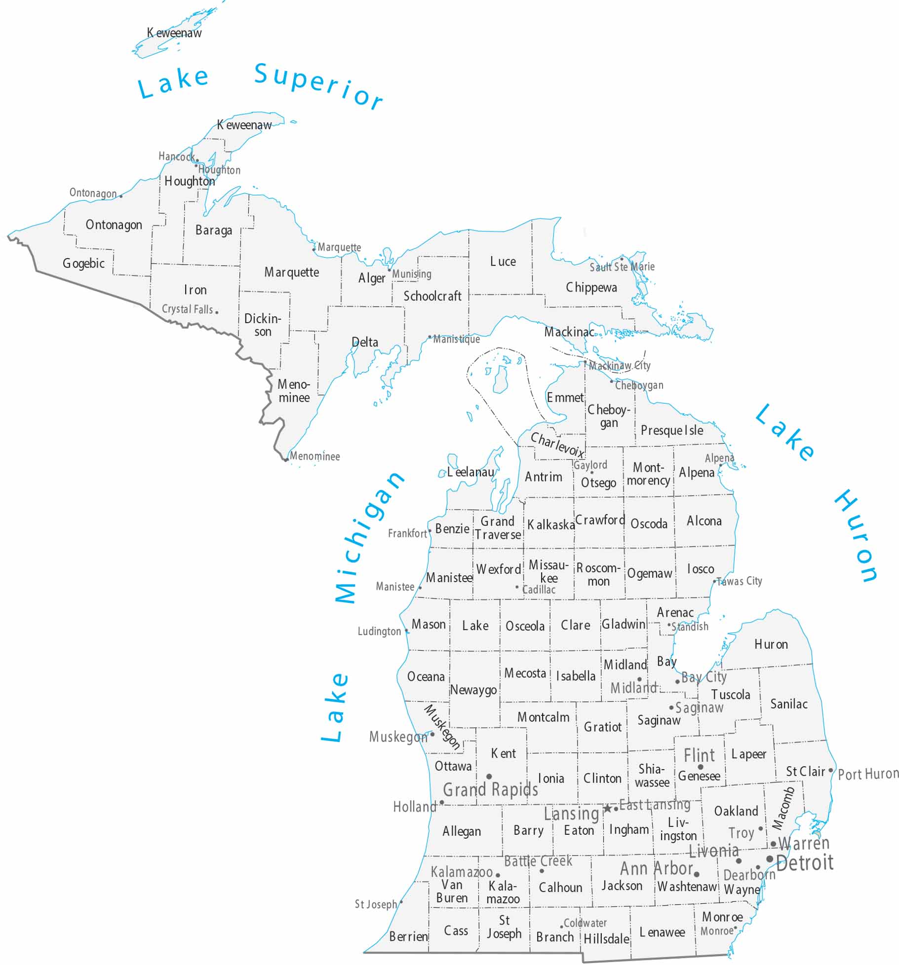 Michigan Counties Cities Map