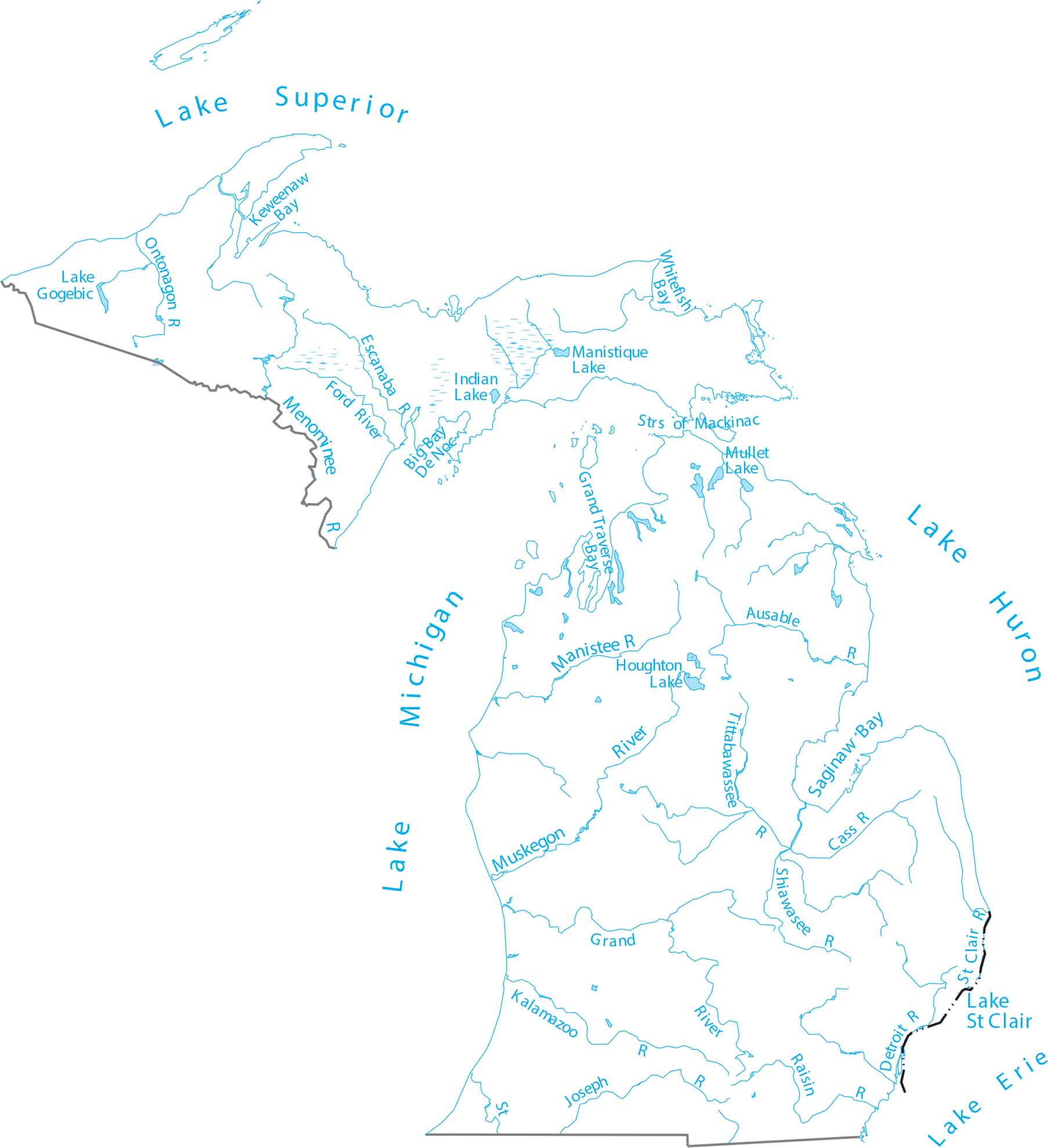 Michigan Lakes and Rivers Map