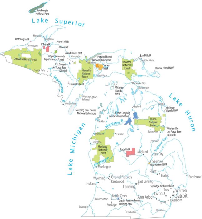 Michigan National Parks and Forests Map
