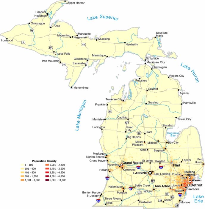 Michigan Population Density Map