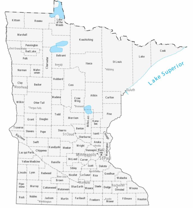 Minnesota Counties Cities Map