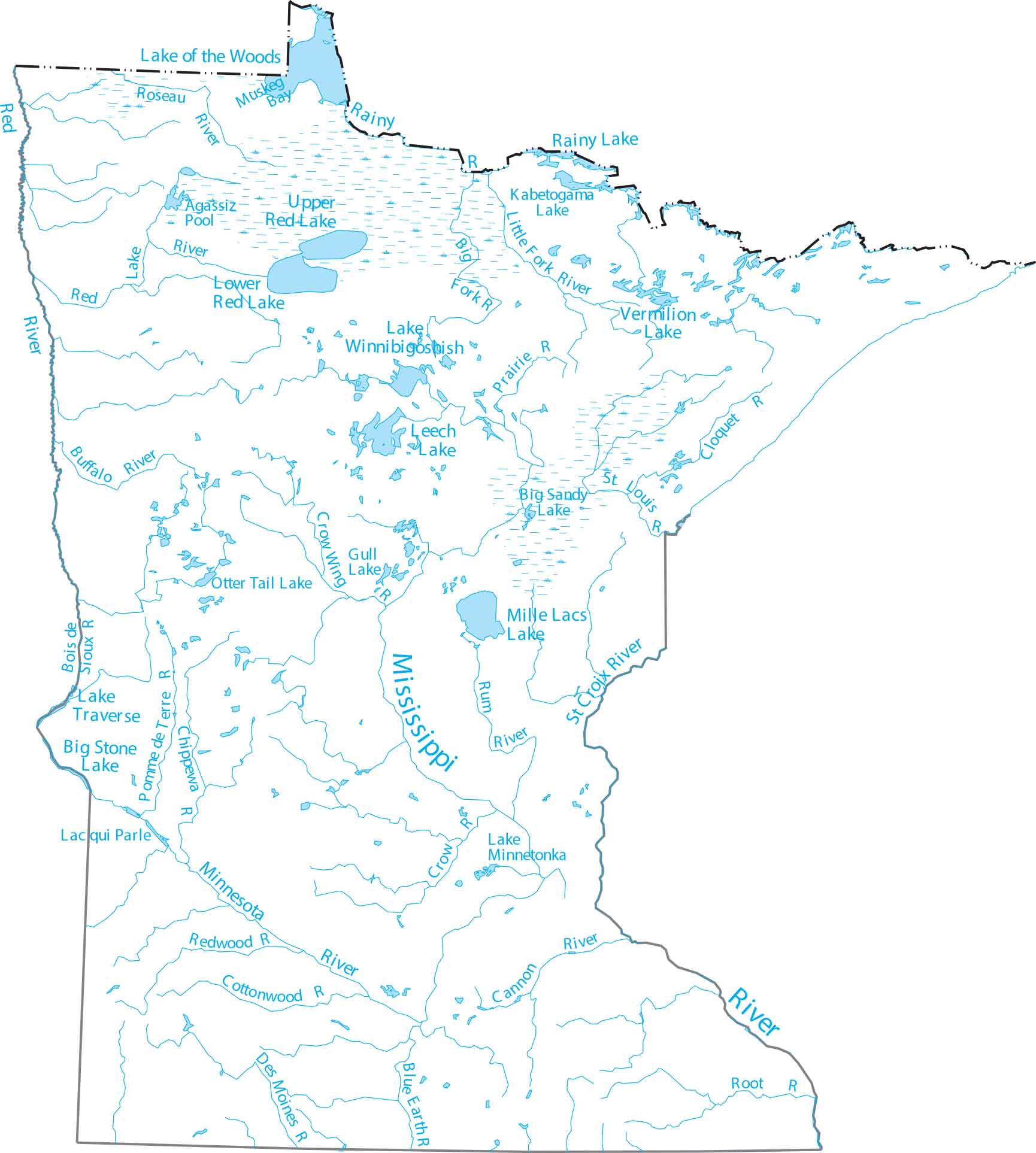 Minnesota Lakes and Rivers Map