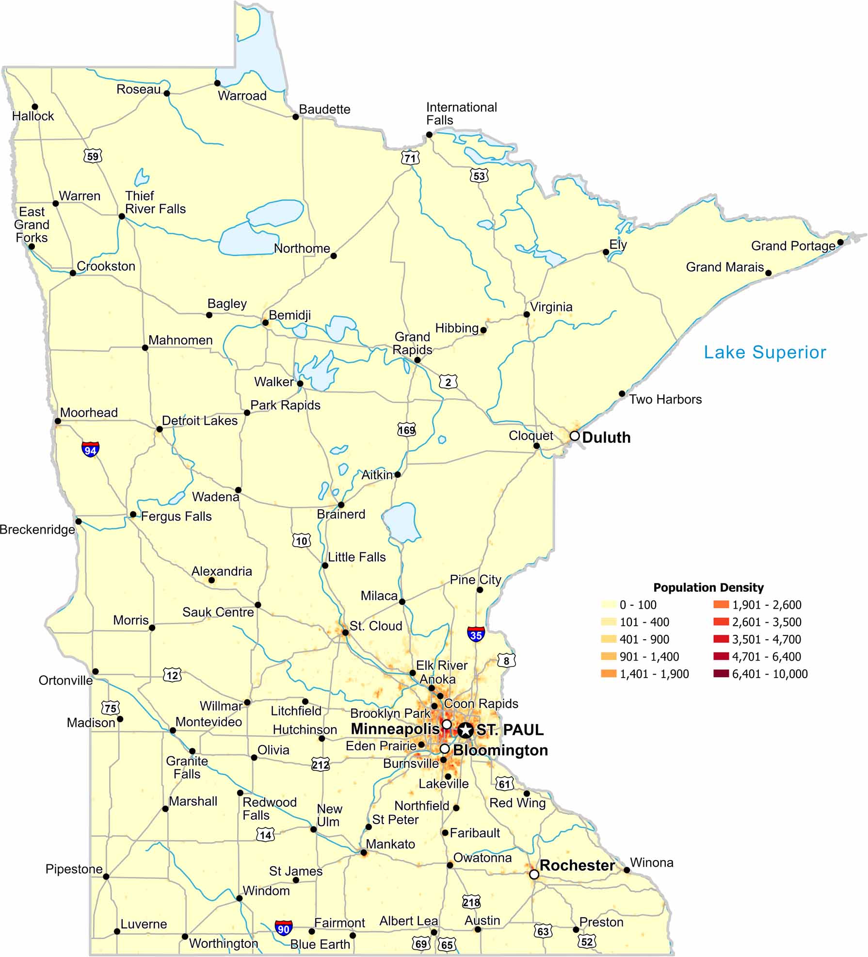 Minnesota Population Density Map