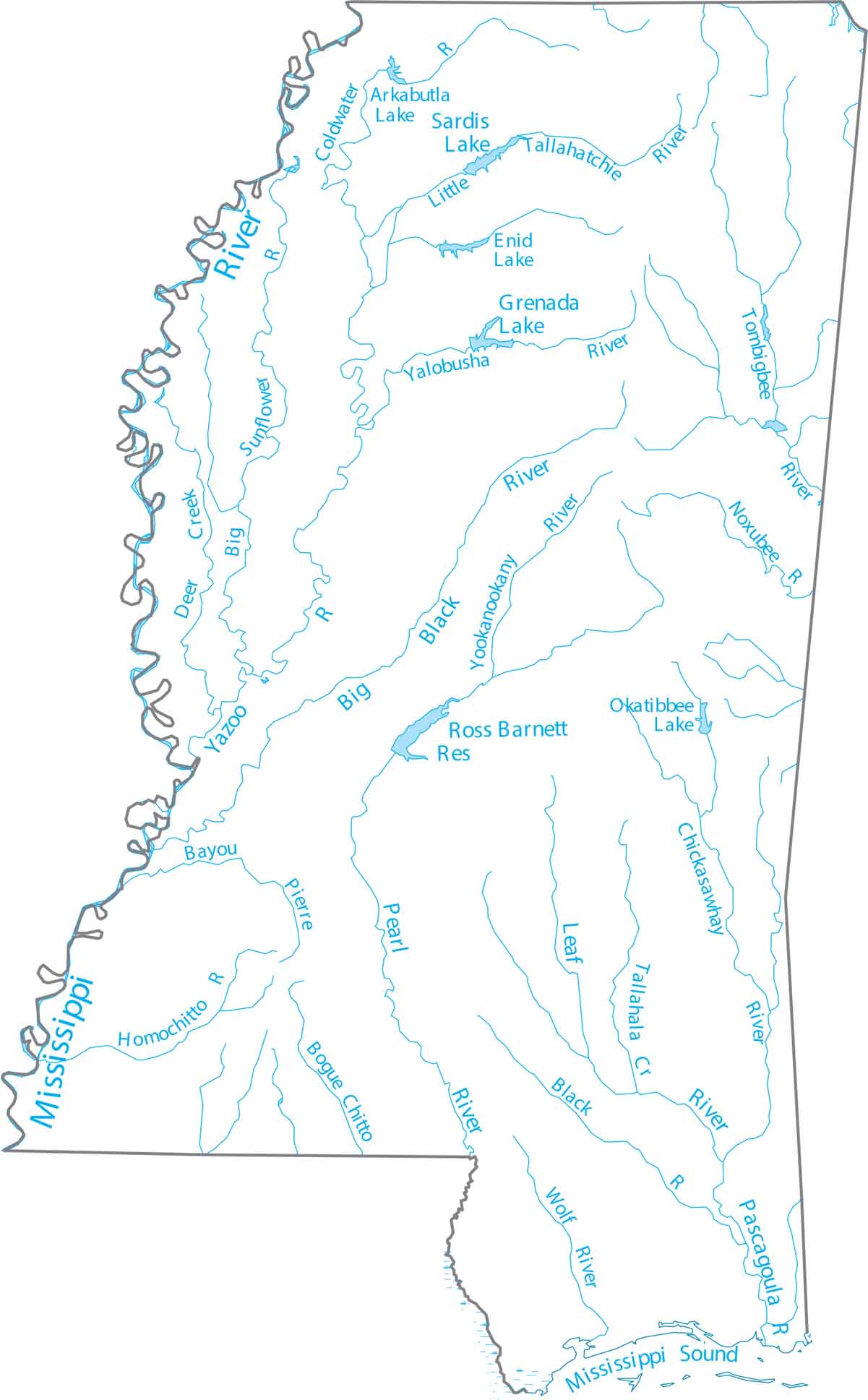 Mississippi Lakes and Rivers Map