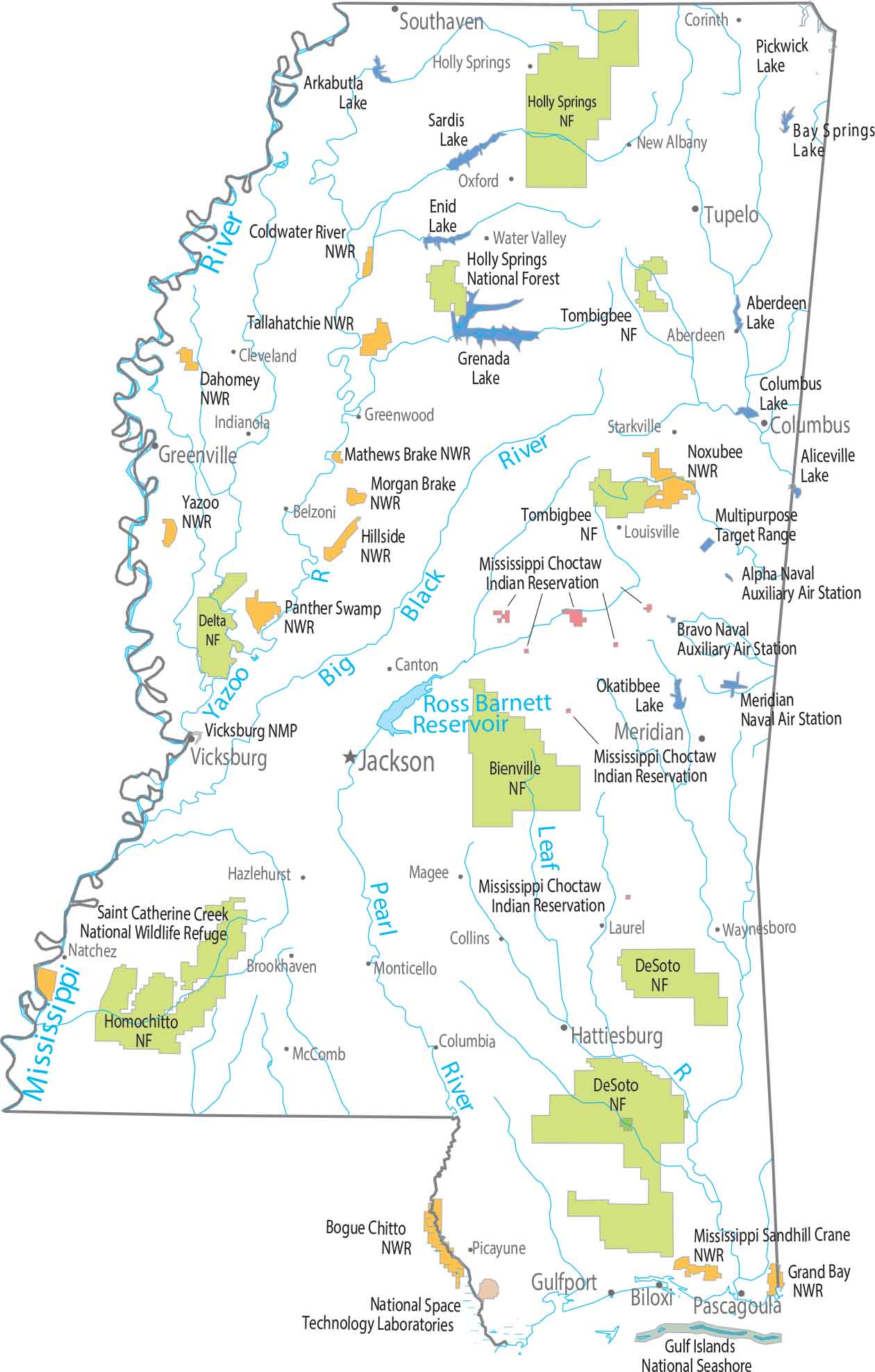 Mississippi National Parks and Forests Map