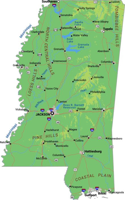 Mississippi Physical Map