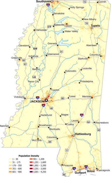 Mississippi Population Density Map
