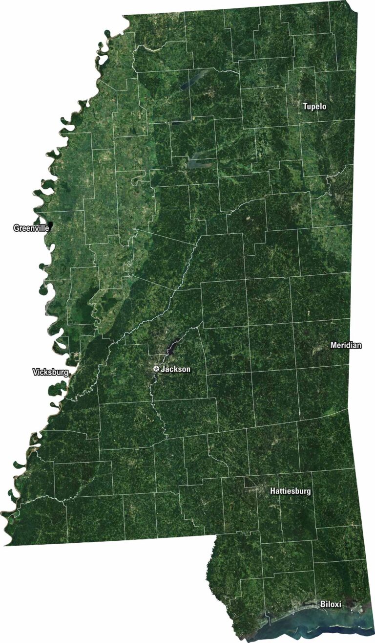 Satellite Map of Mississippi - US Maps