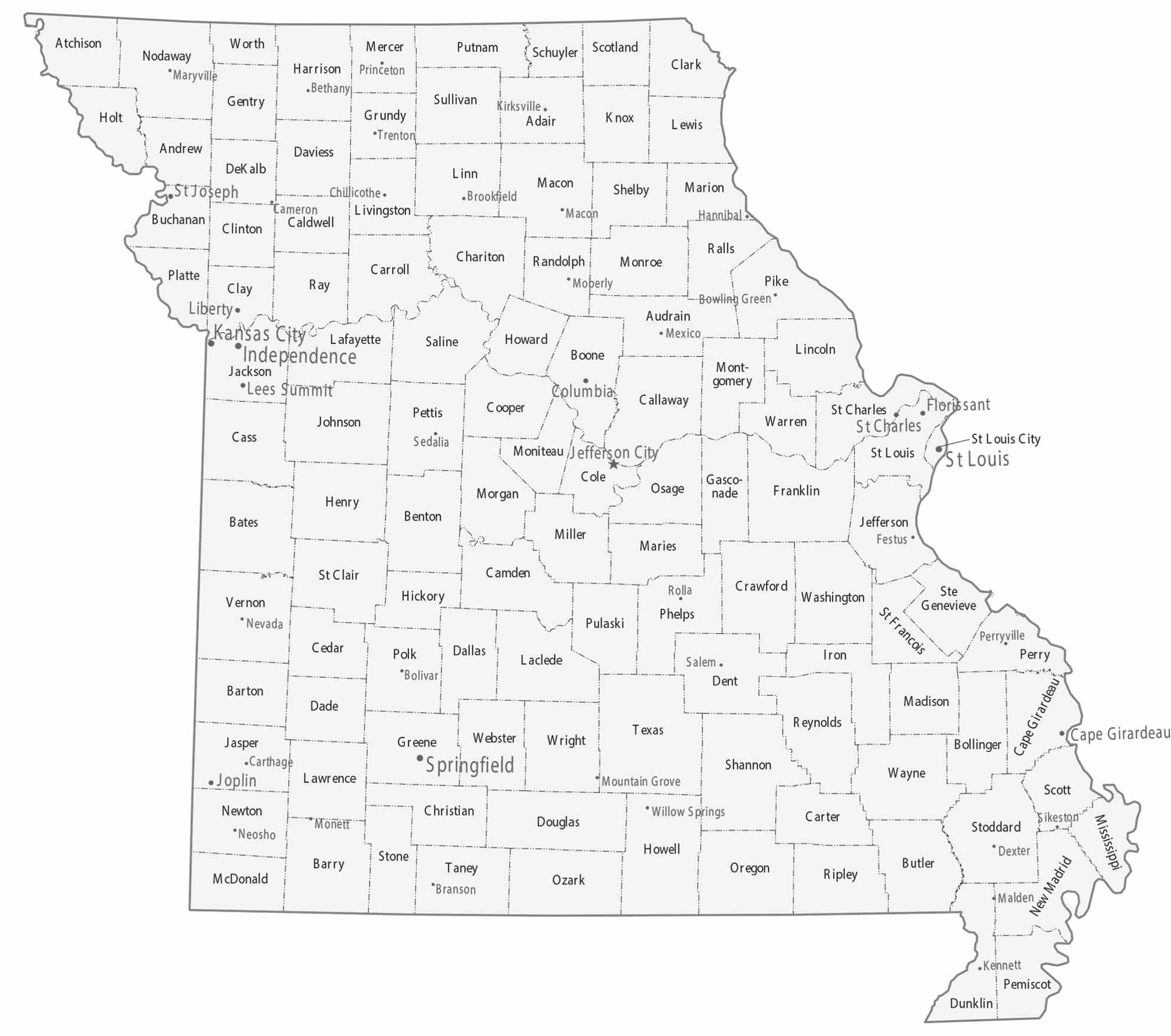 Missouri Counties Cities Map