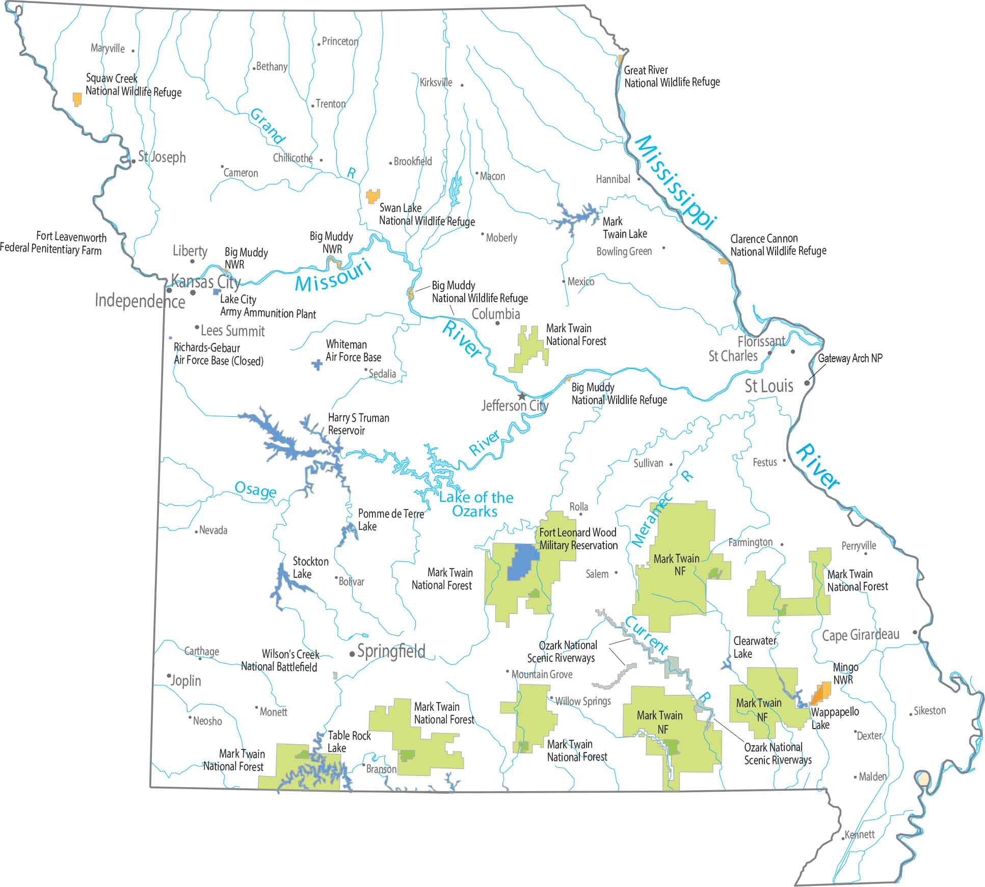 Missouri National Parks and Forests Map