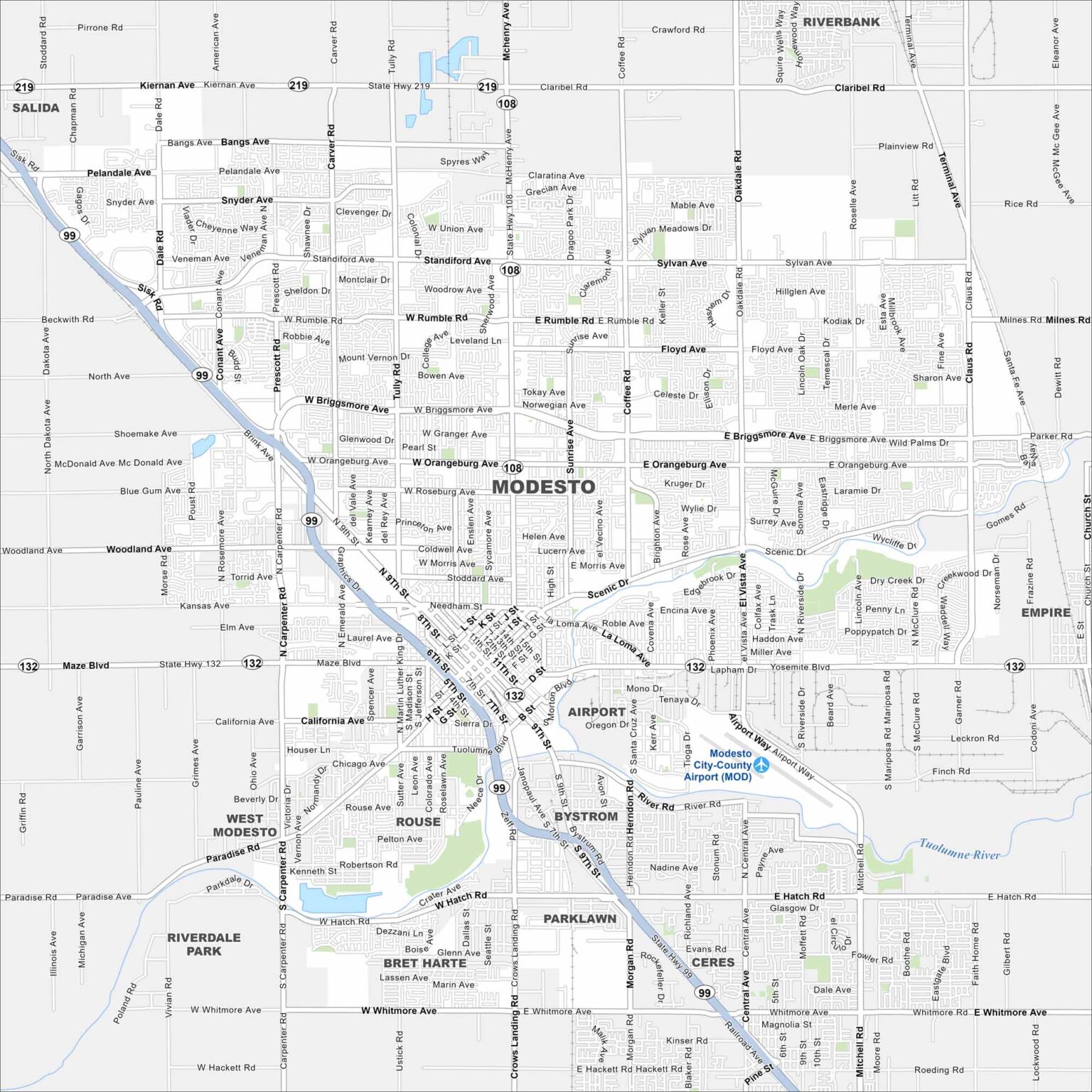 Postal Code Map Modesto Map of Modesto, California - US Maps