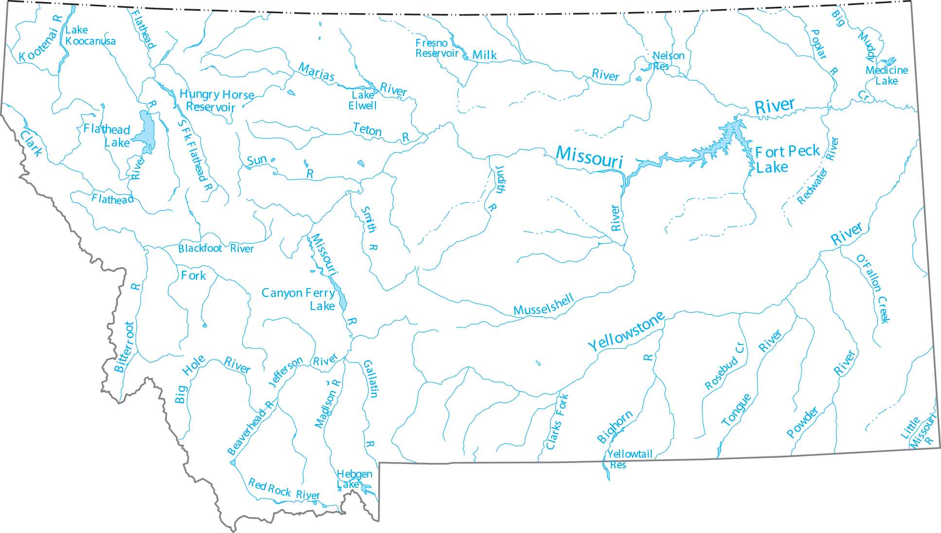 Montana Lakes and Rivers Map
