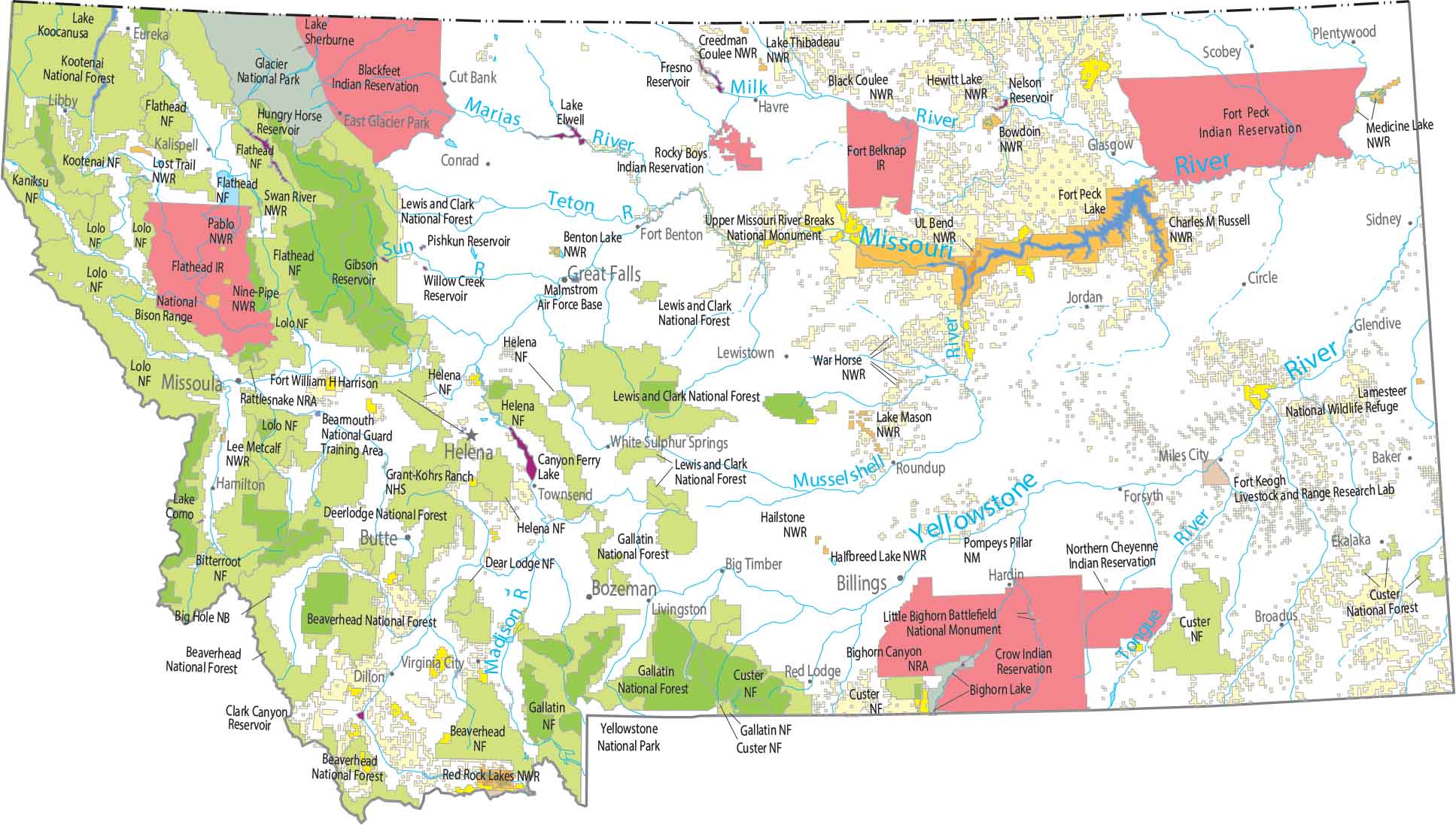 Montana National Parks and Forests Map