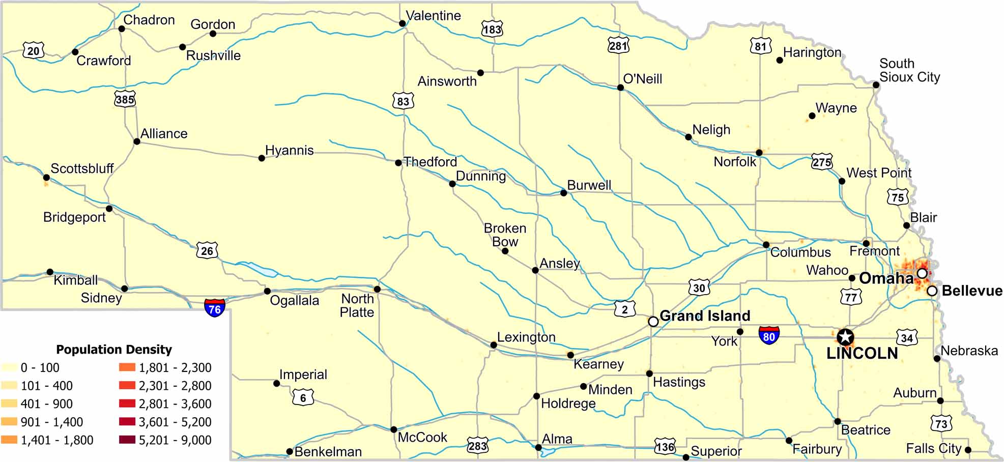 Nebraska Population Density Map