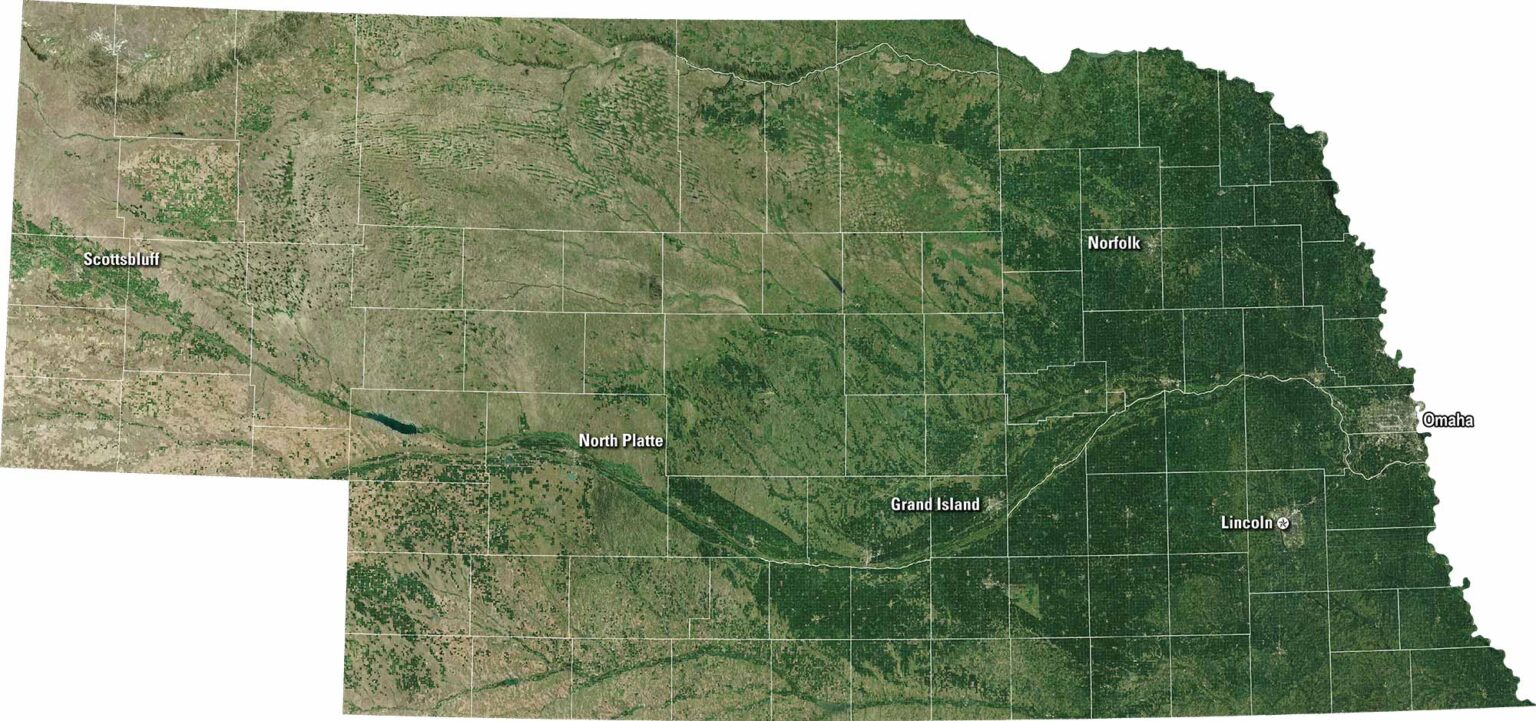 Satellite Map of Nebraska - US Maps