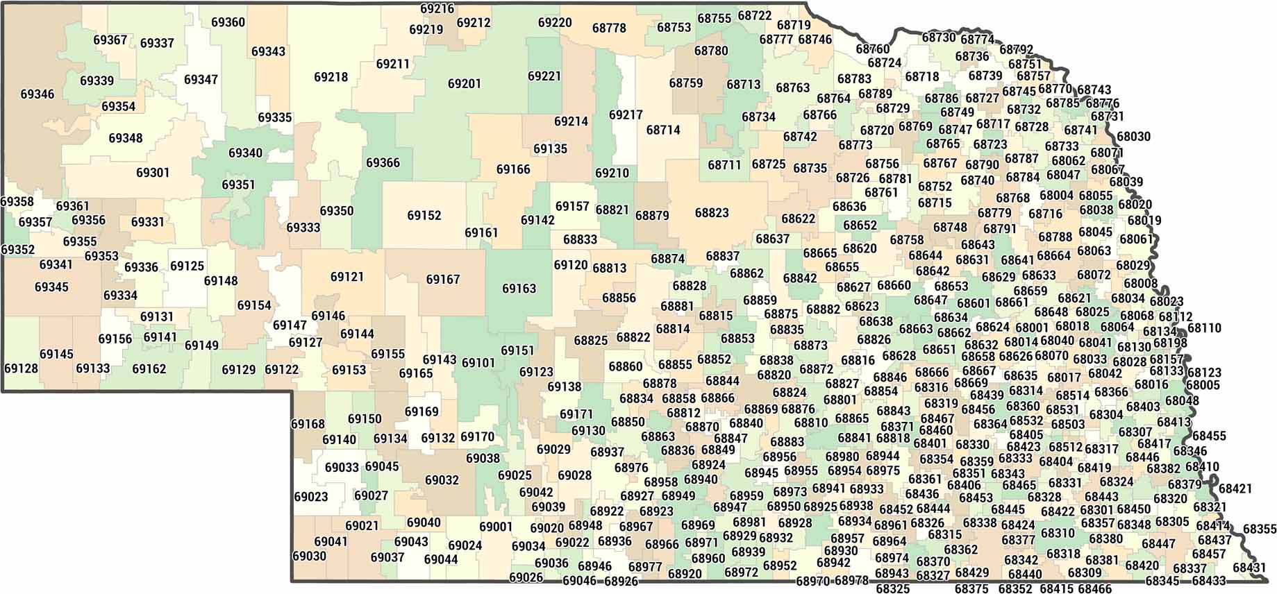 Nebraska Zip Code Map