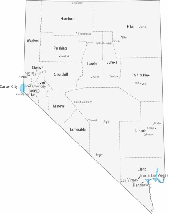 Nevada Counties Cities Map