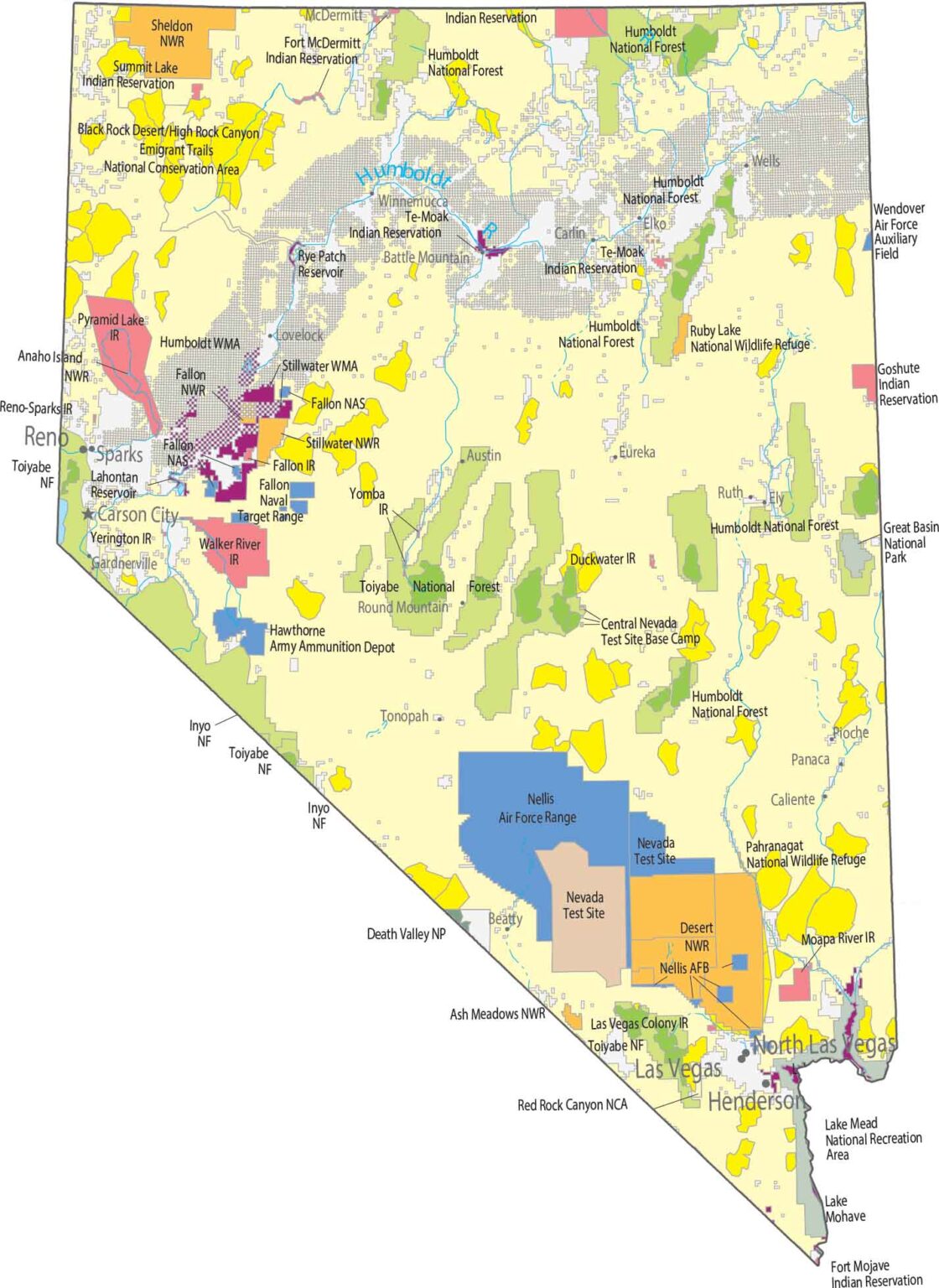 Nevada National Parks and Forests Map - US Maps