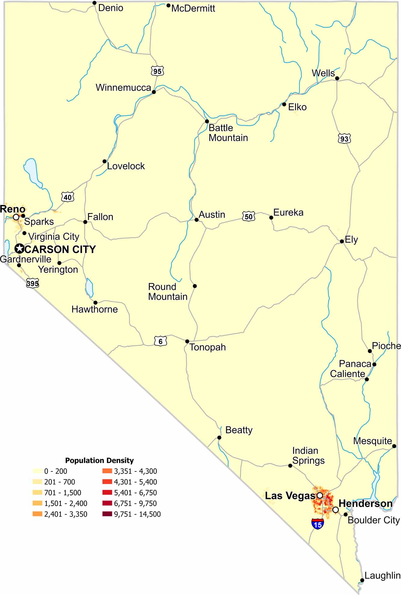 Nevada Population Density Map