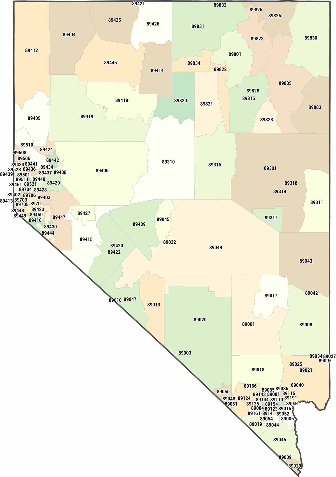 Nevada Zip Code Map